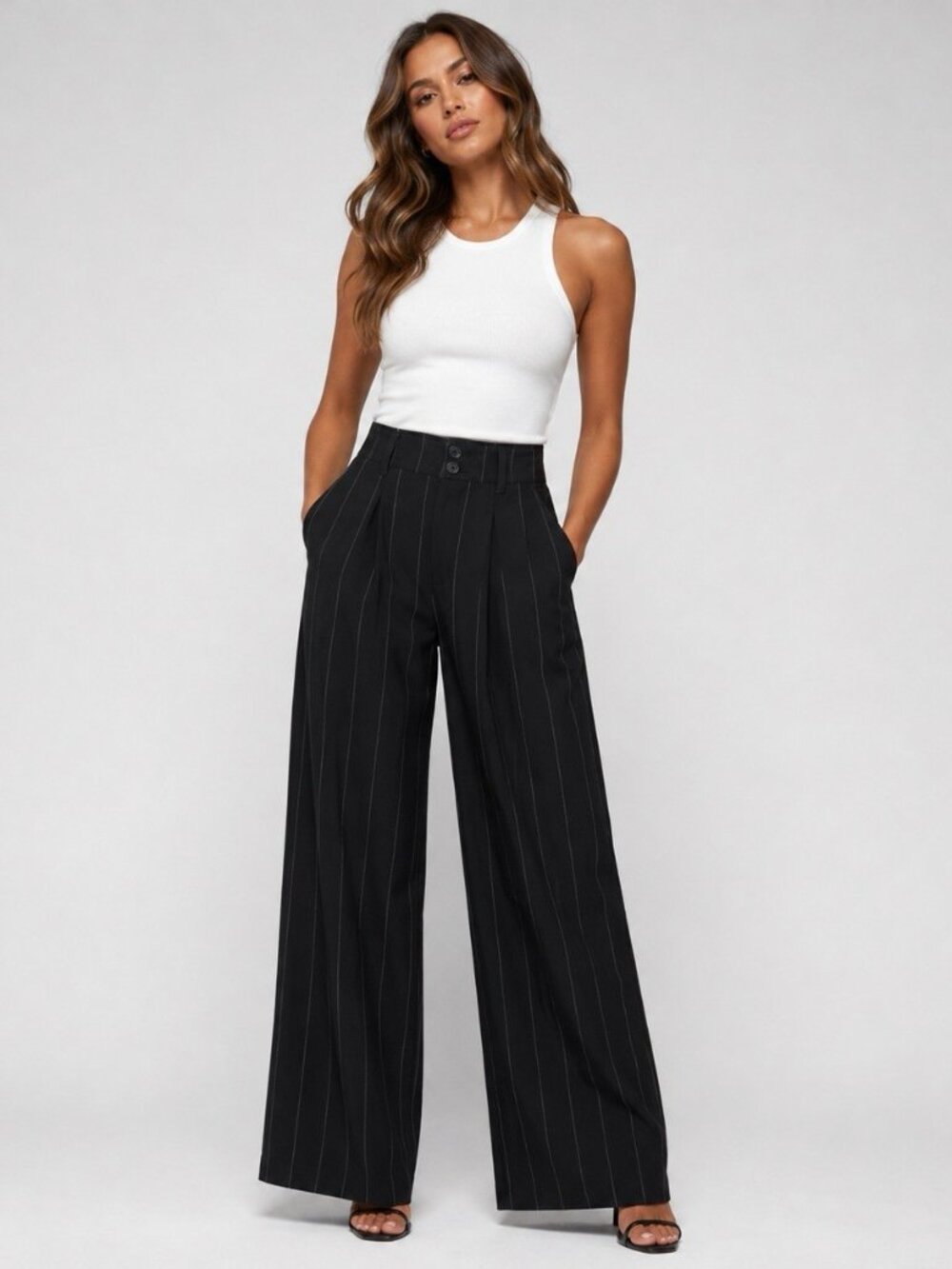 Nili Lotan X Target Size 2 Black Pinstripe High-Rise Wide Leg Trousers Pants NWT